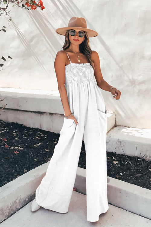 Feel Your Love Spaghetti Pocket Jumpsuit - 5 Colors White