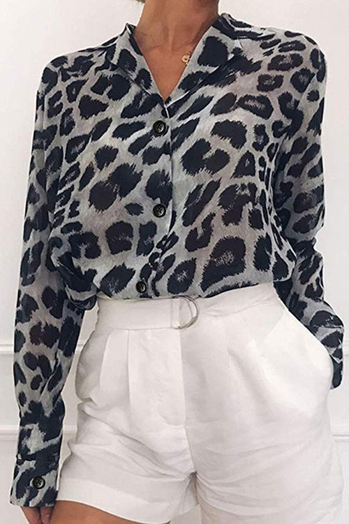 Everlee Leopard Print Long Sleeve Shirt - 2 Colors Grey