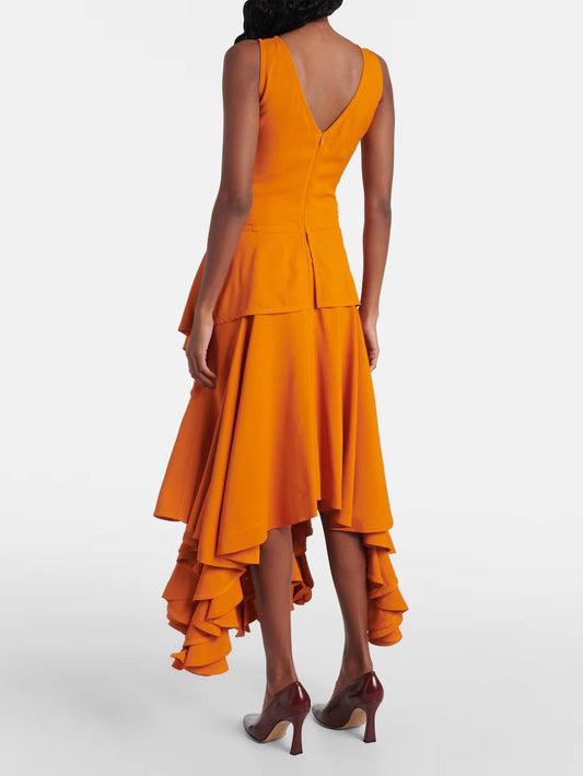 Irregular Hem V-neck Dress