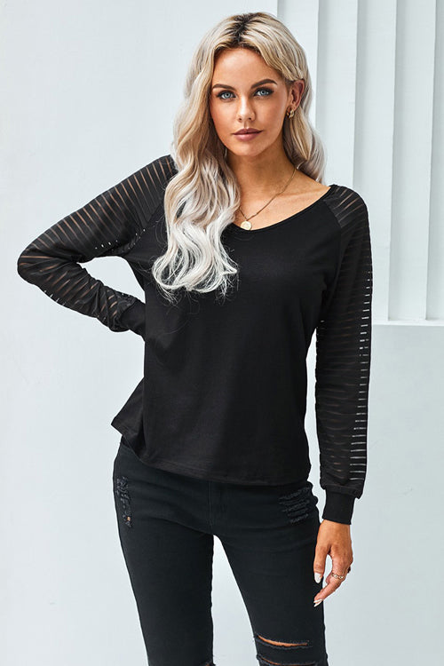 Open To Love Striped Long Sleeve Top - 4 Colors Black