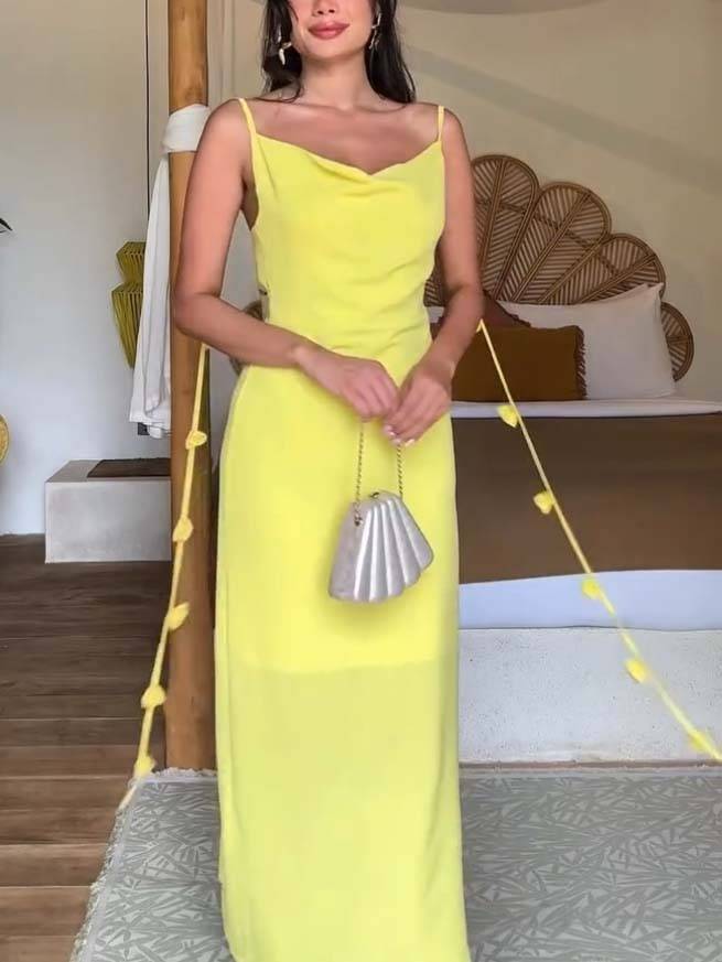 Floral Tassel Swing Collar Backless Maxi Dress Yellow