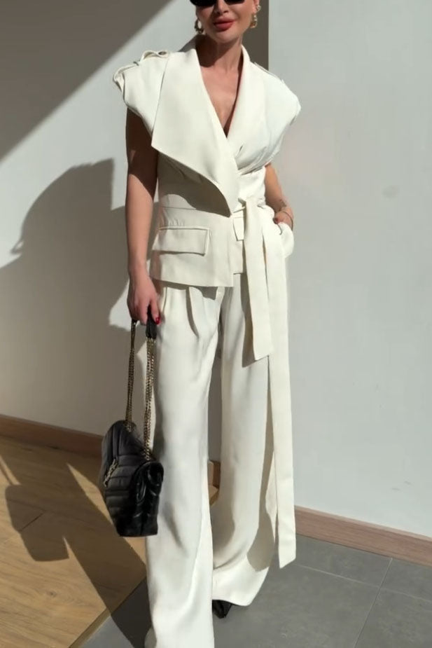 Asymmetric Vest And Wide-leg Pants Set White