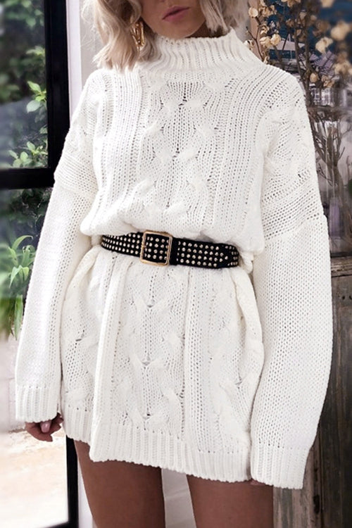 Morning Chill High-Neck Sweater Dress - 2 Colors White