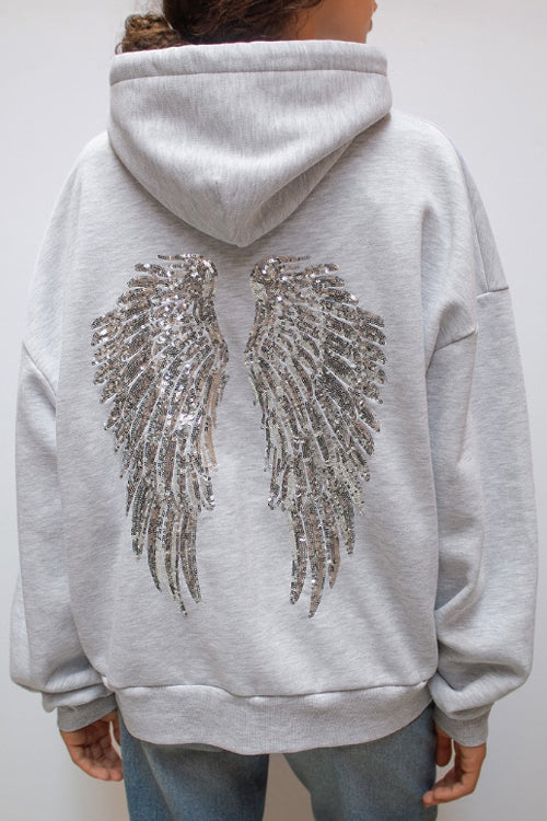Casual Energy Sequin Wing Graphic Relaxed Hoodie