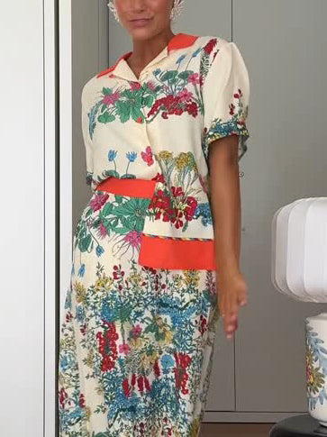 Exquisite Botanical Print Contrast Trim Shirt Multi