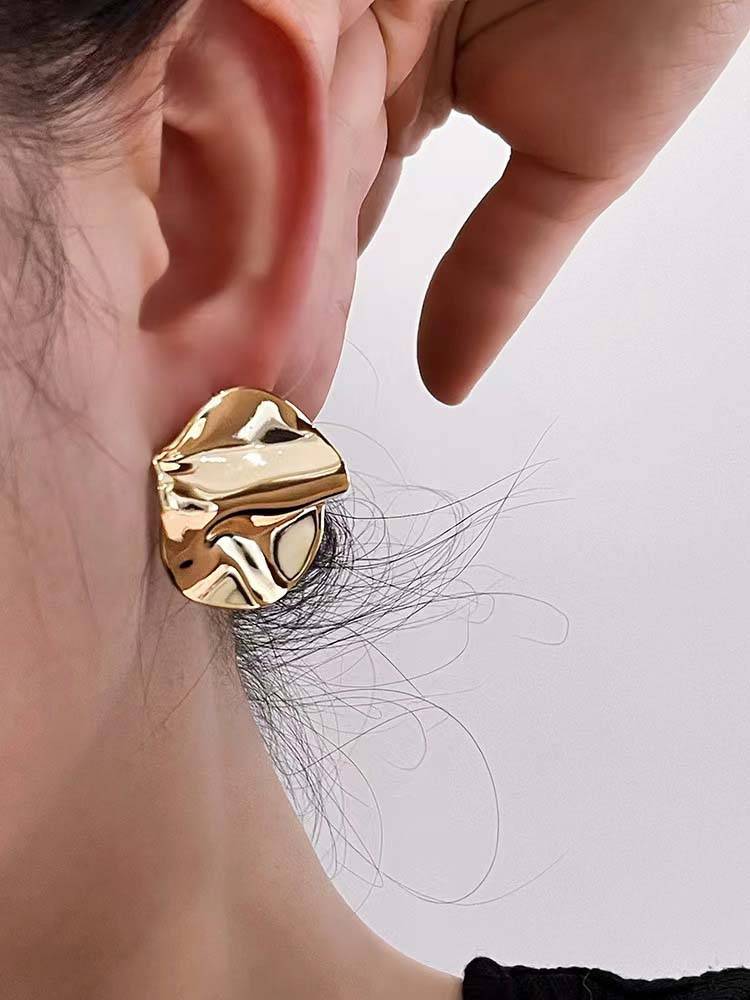 Minimalist Geometric Irregular Earrings Gold F