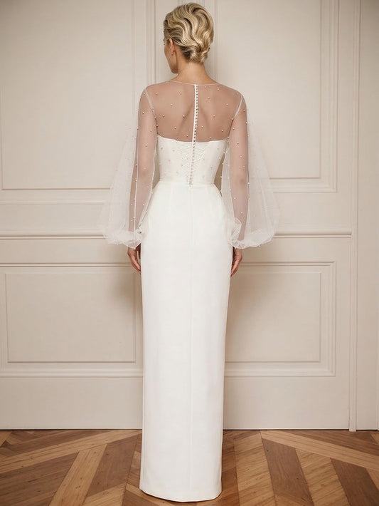 Elegant Beaded Sheer Sleeve Maxi Dress