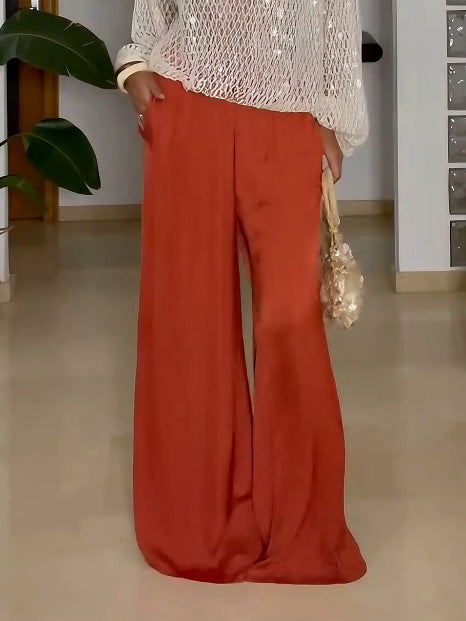 Elegant Satin Loose-Fitting Wide-Leg Pants Orange
