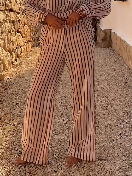 Elegant Striped Wide-leg Pants Apricot