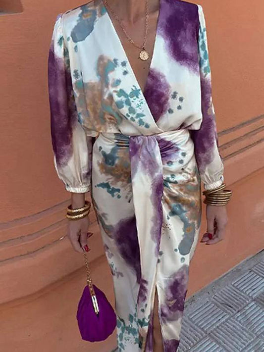 Unique Print V-Neck Shirt And Skirt Suit