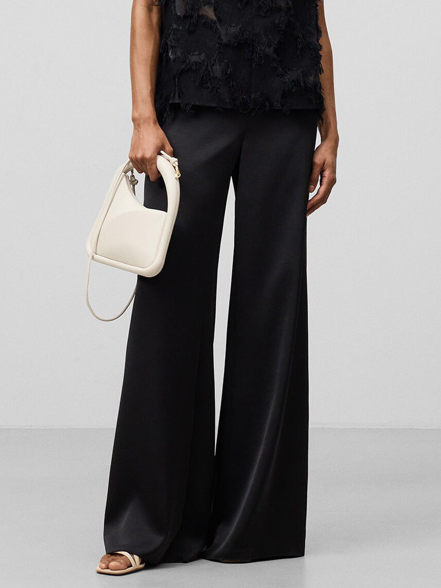 Elegant Satin Wide-leg Pants Black Pants
