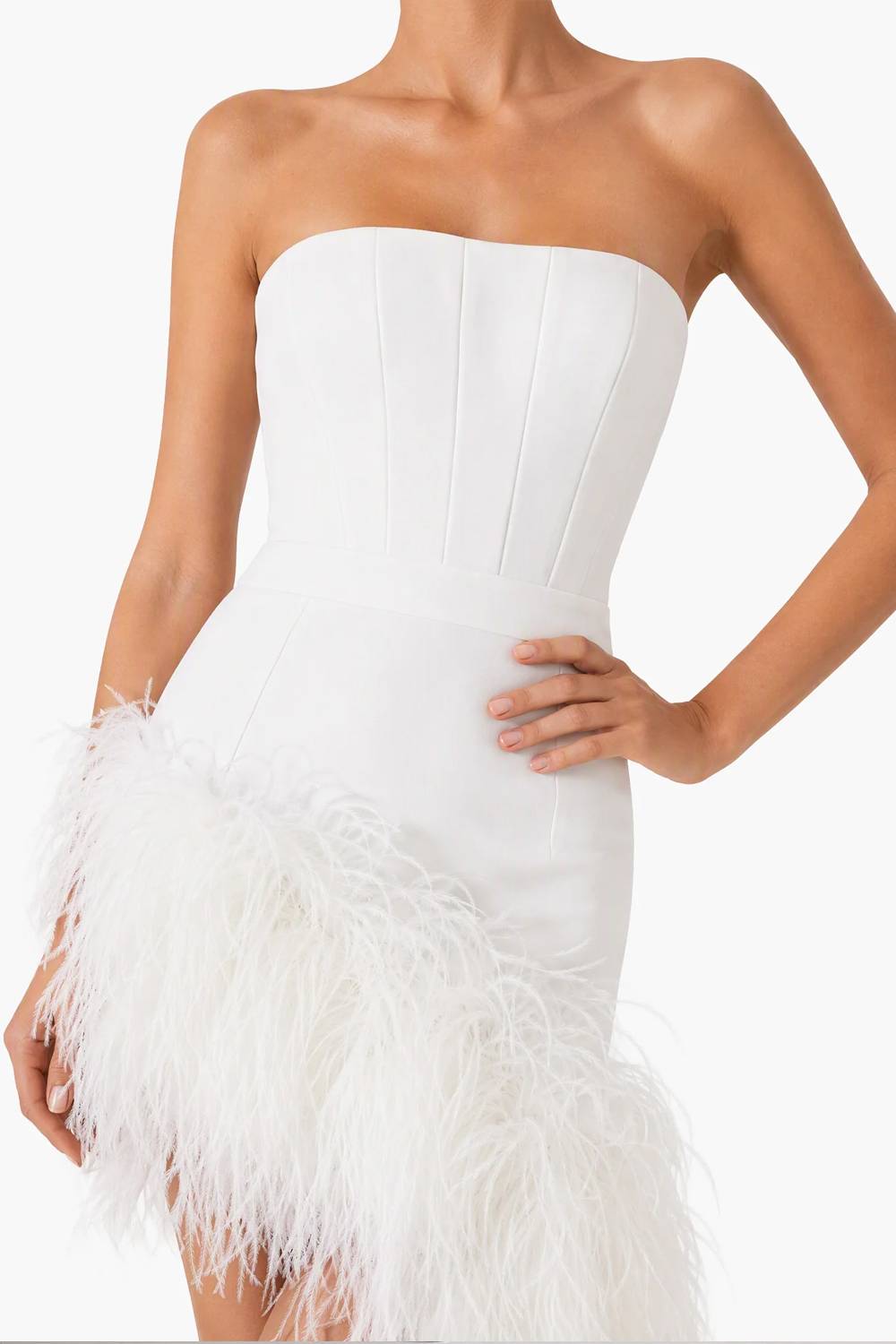 Strapless Corset Feather High‑Low Evening Gown