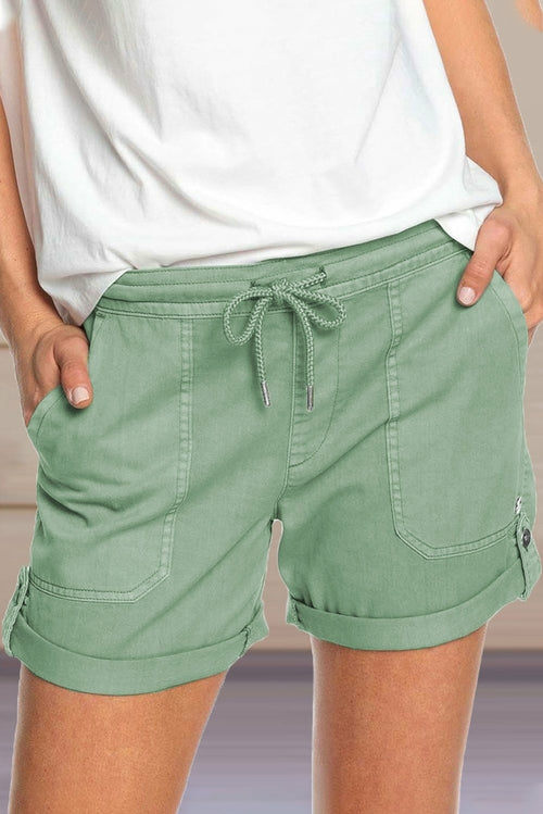 Comfy Elastic Waist Button Shorts with Pockets