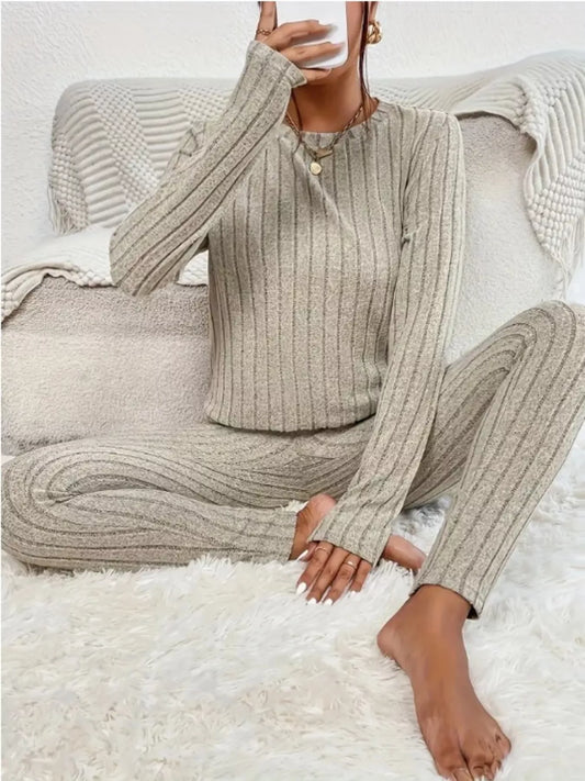 Side Slit Ribbed Top and Pants Set