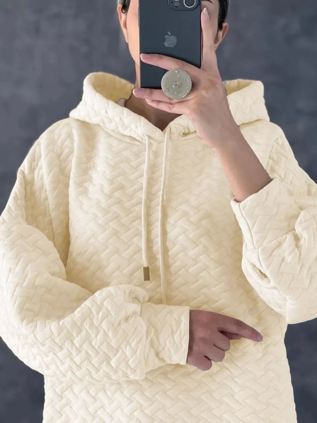 Textured Knit Hoodie Dress with Side Slit