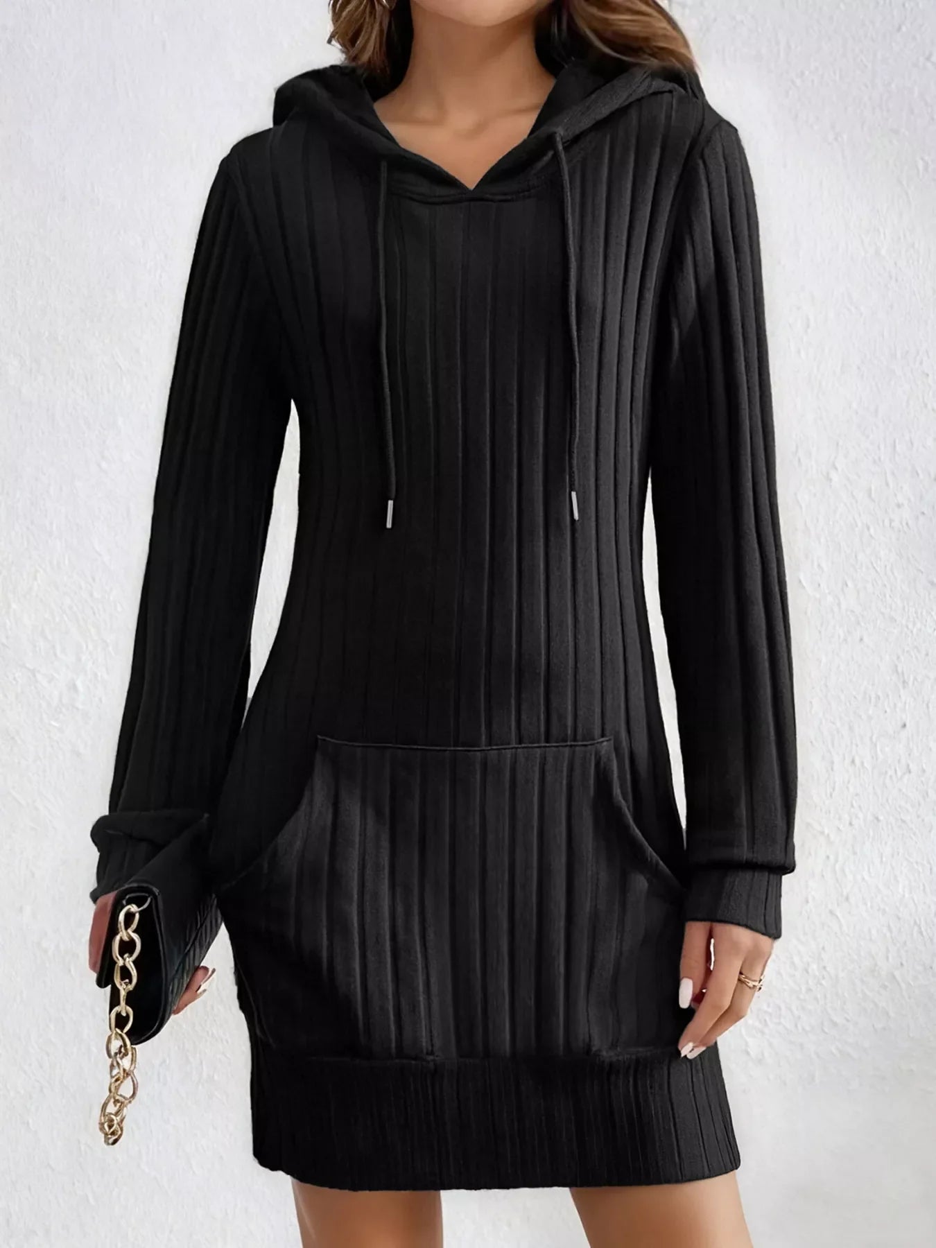 Ribbed Knit Hoodie Dress