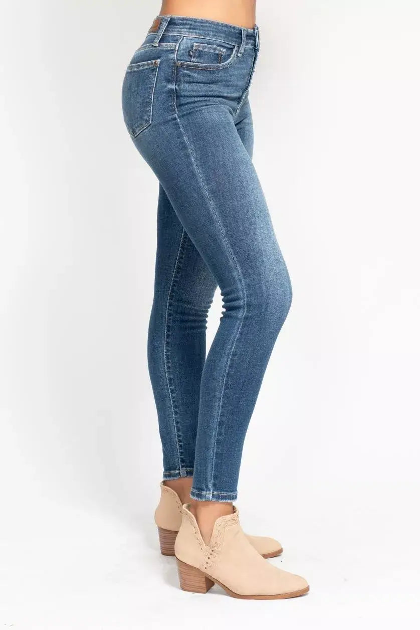 Dusty Dark Blue Full Size High Rise Button Fly Skinny Jeans Plus Size
