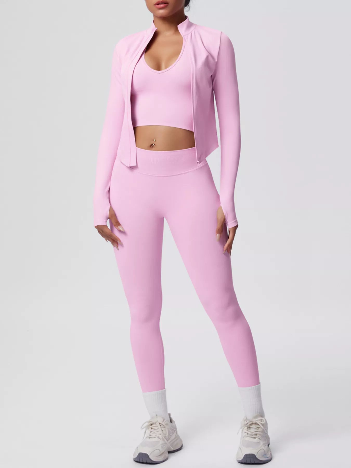 Stylish Activewear - Tank with Zip-Up Jacket Leggings Three-Piece