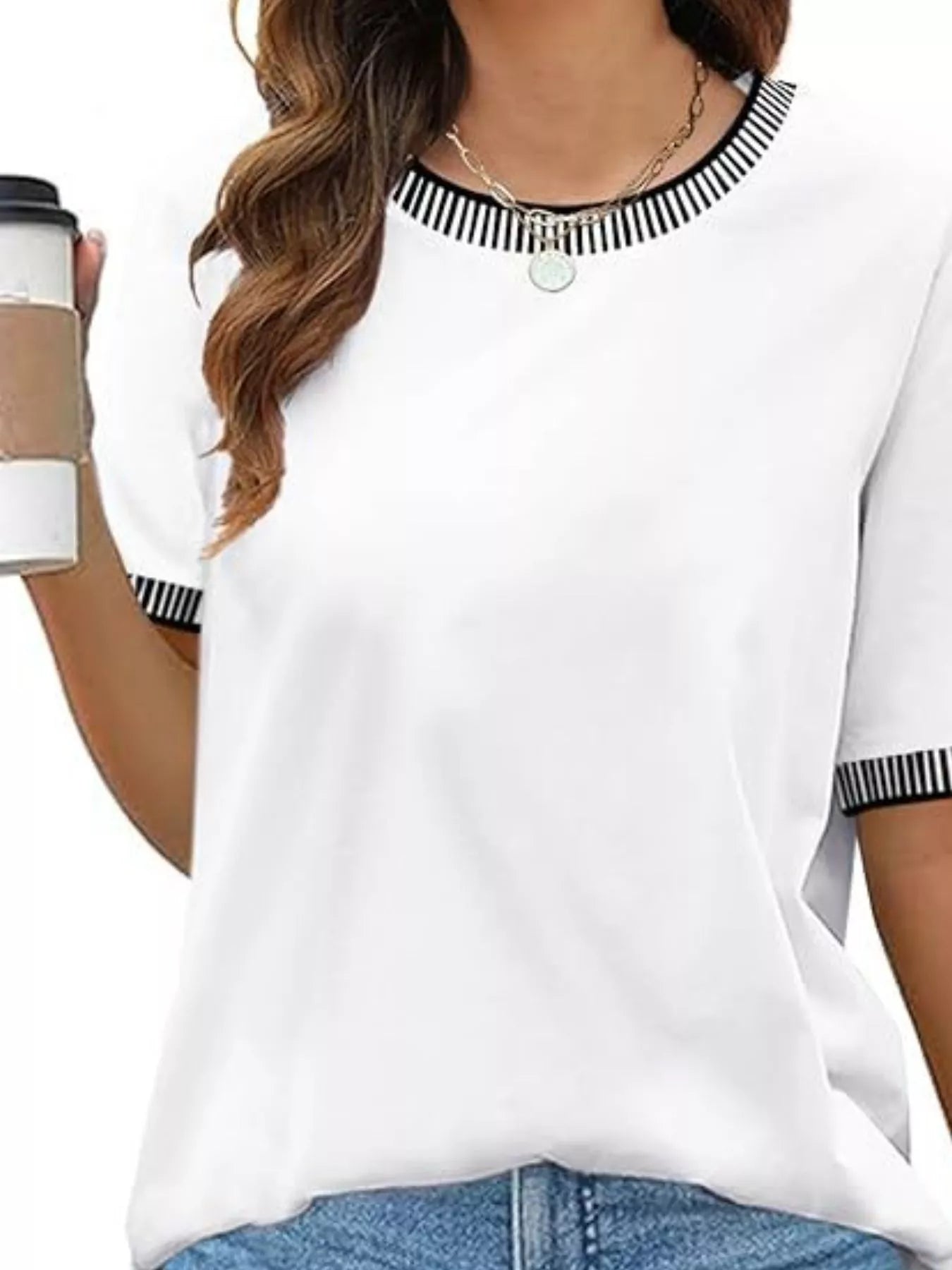 Striped Trim Casual T-Shirt