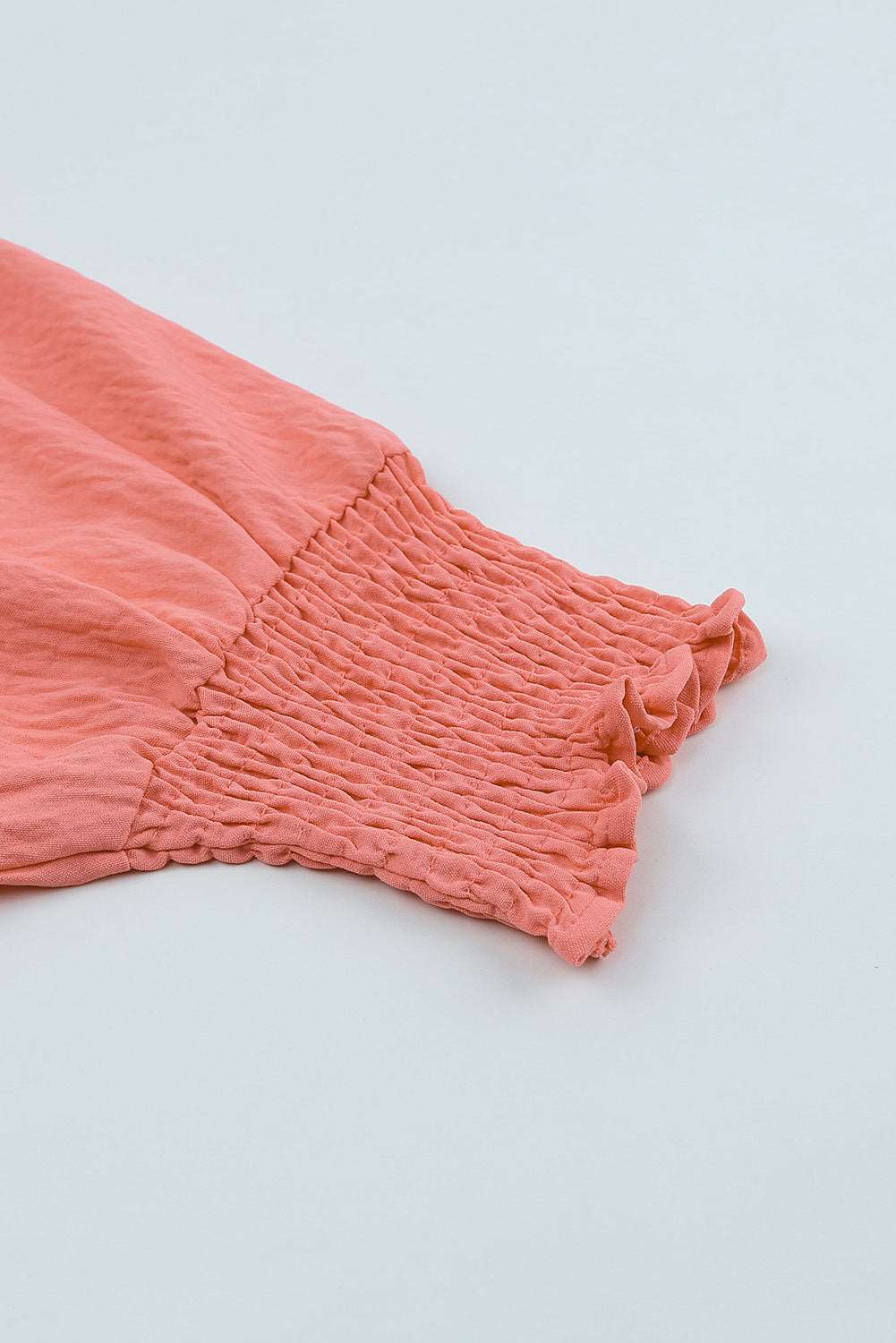 Apricot Solid Casual Smocked Cuffs Batwing Sleeve Blouse