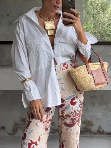 Casual Oversized White Button-Up Shirt White