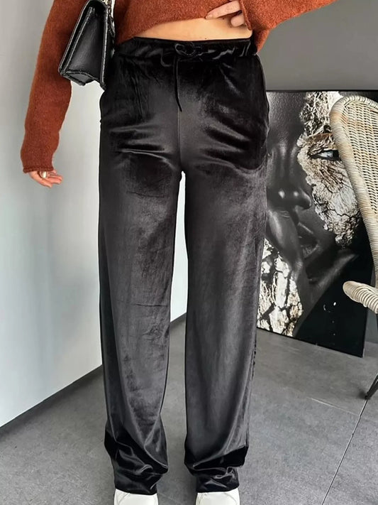 Black Velvet Wide Leg Pants