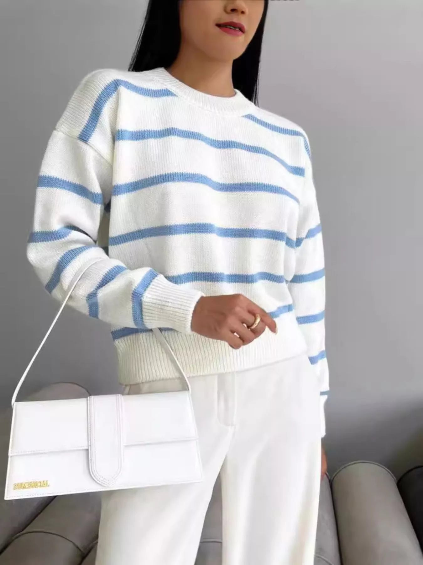 Striped Knit Round Neck Sweater