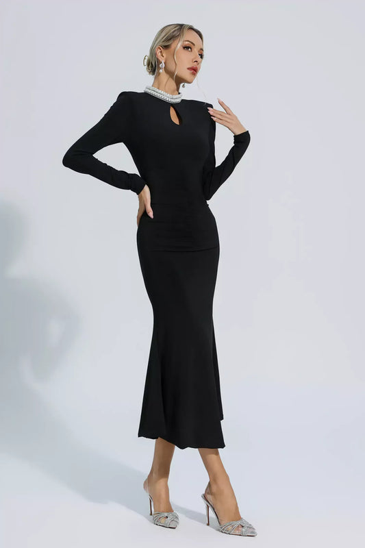 Monica Pearl Collar Midi Dress