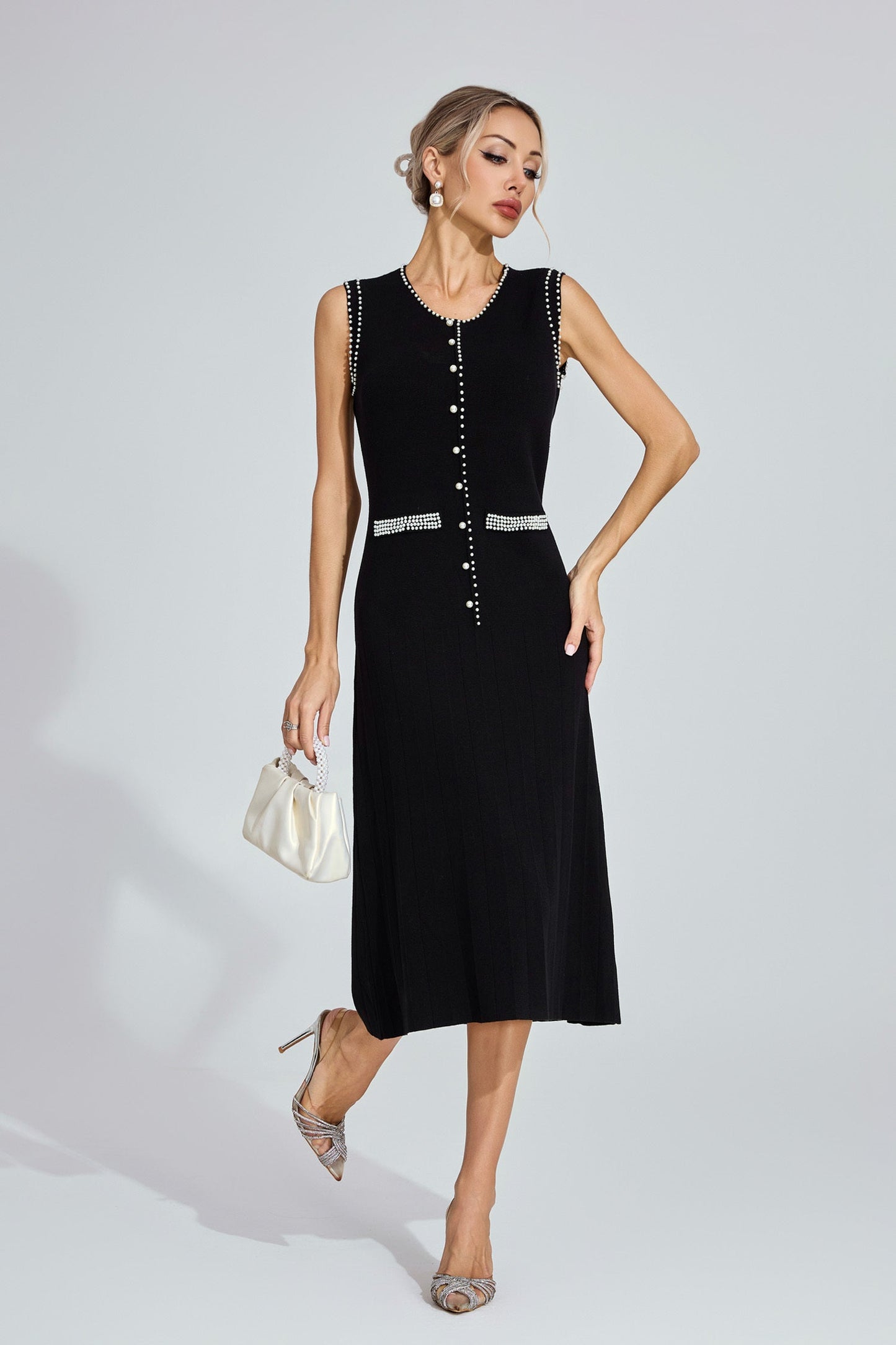 Louvre Pearl Button Knit Dress