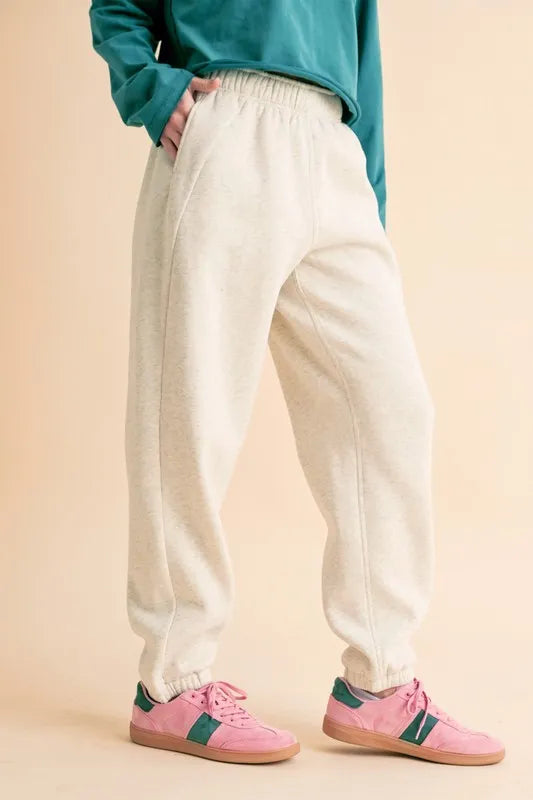 Heather Bone Drawstring Elastic Waist Joggers