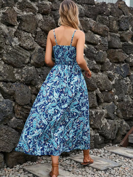 Paisley Print Spaghetti Strap Midi Dress