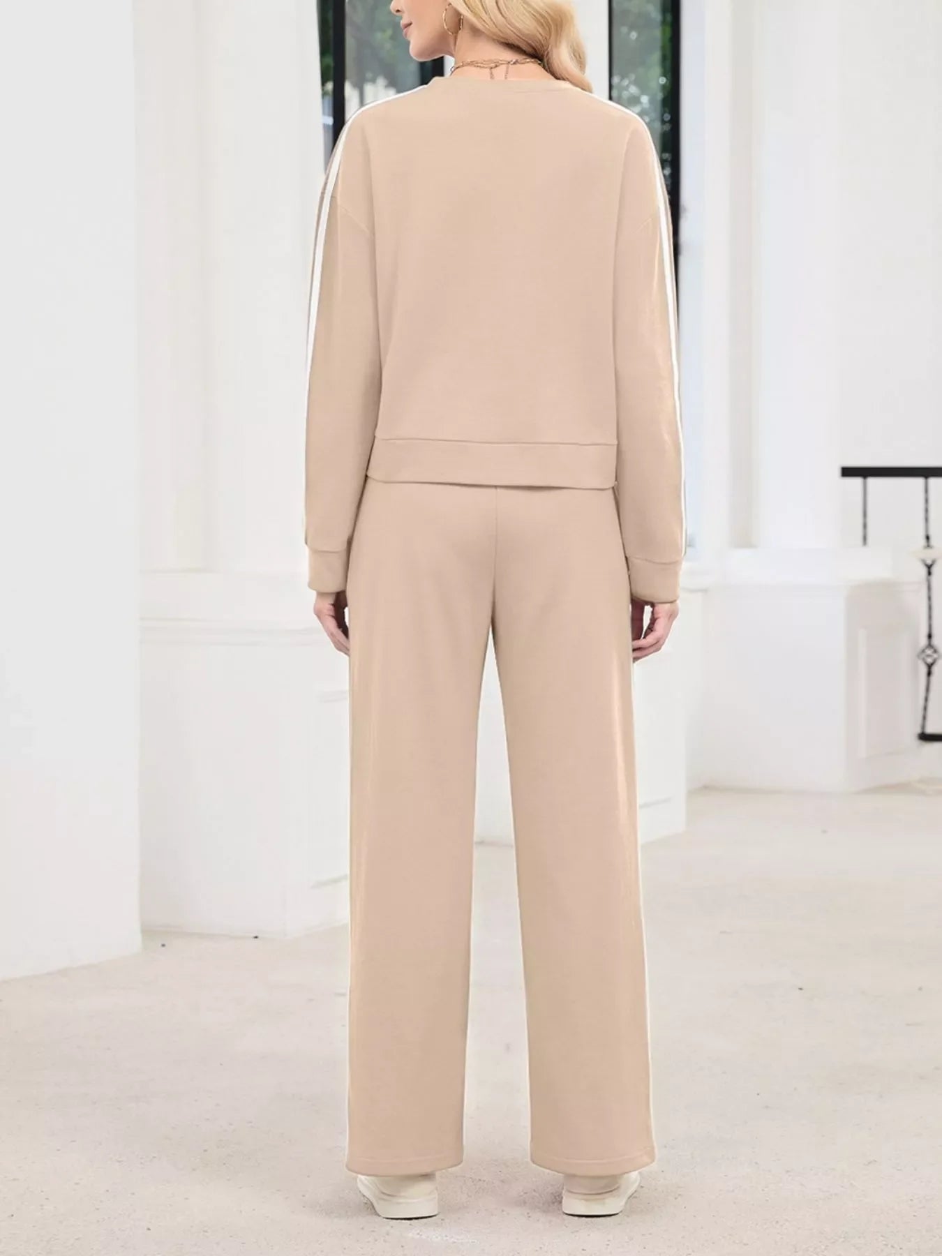 Striped Round Neck Sweatshirt and Pants Set