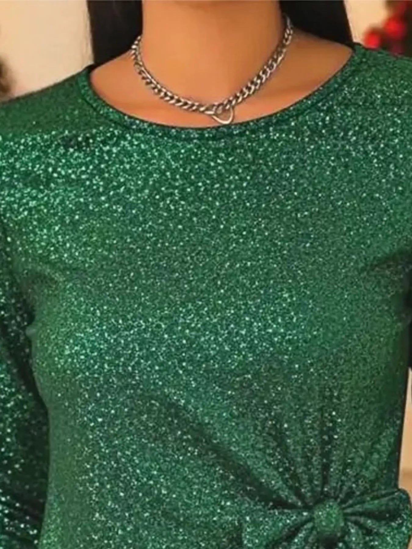 Full Size Sequin Bow Round Neck Top Plus Size