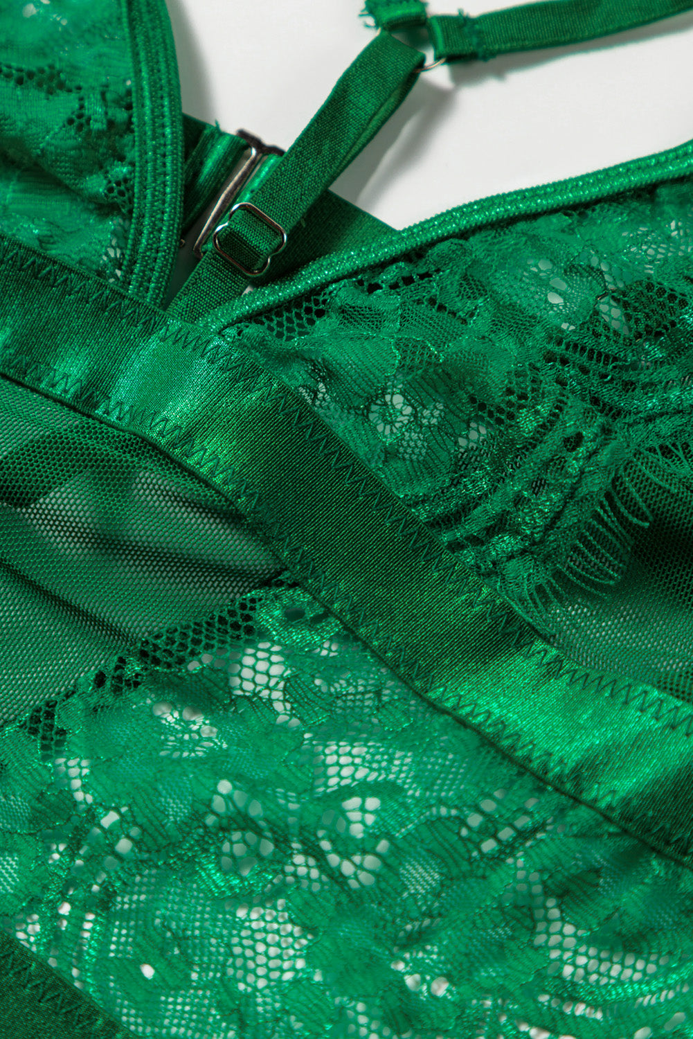 Ladies Satin , Mesh Teddy with Front Detail at Bust in Blk, Burgundy & Hunter Green