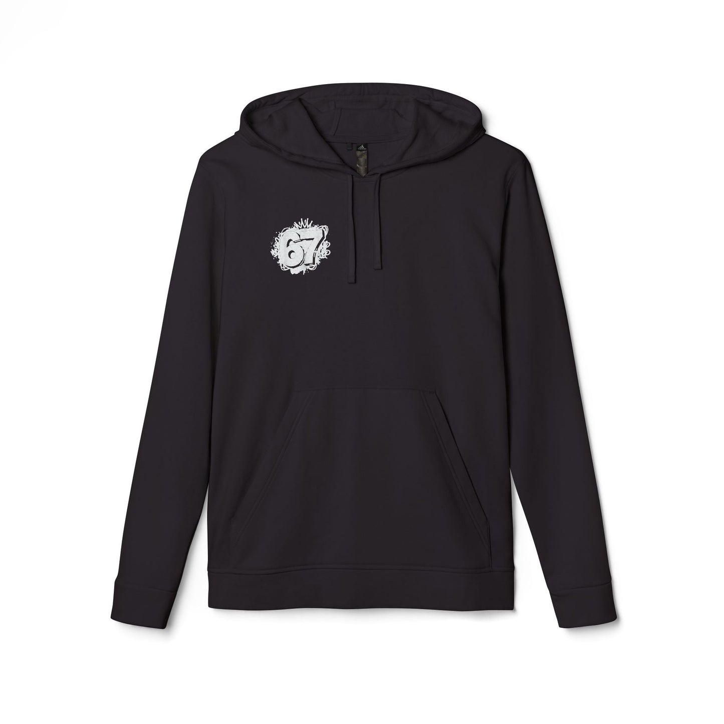 Adidas "67" Black Hoodie — Minimal White Fleece Pullover with Subtle Chest Emblem