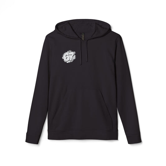 Adidas "67" Black Hoodie — Minimal White Fleece Pullover with Subtle Chest Emblem