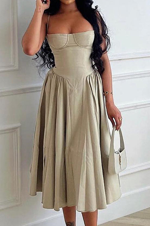 Distinctive Charm Sleeveless Midi Dress - 6 Colors Khaki