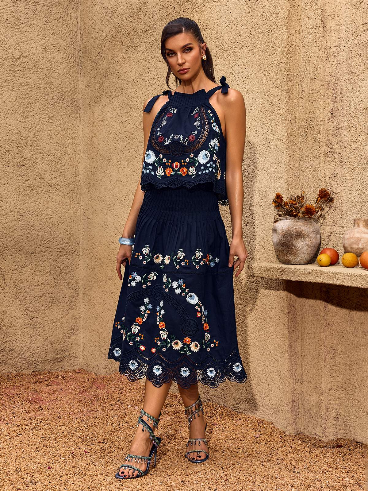 Midnight Embroidered Two-Piece Set