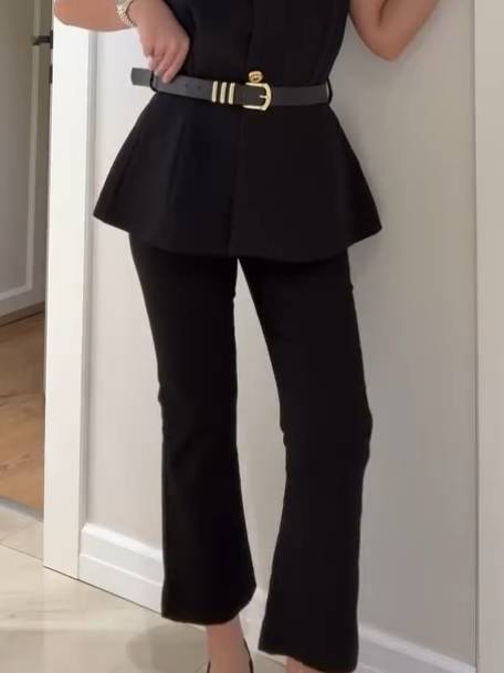 Minimalist Vest Flared Pants Suit-pants Black