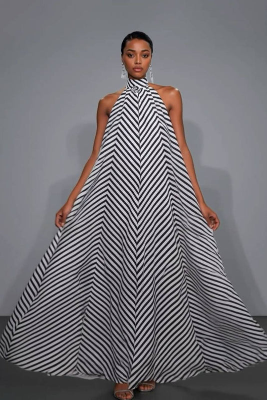 Striped Printed A- Line Maxi Dress