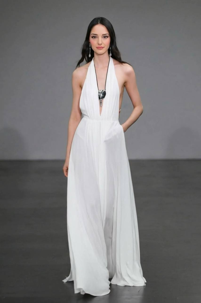 Vacation-style Halter-Neck Backless Maxi Dress White