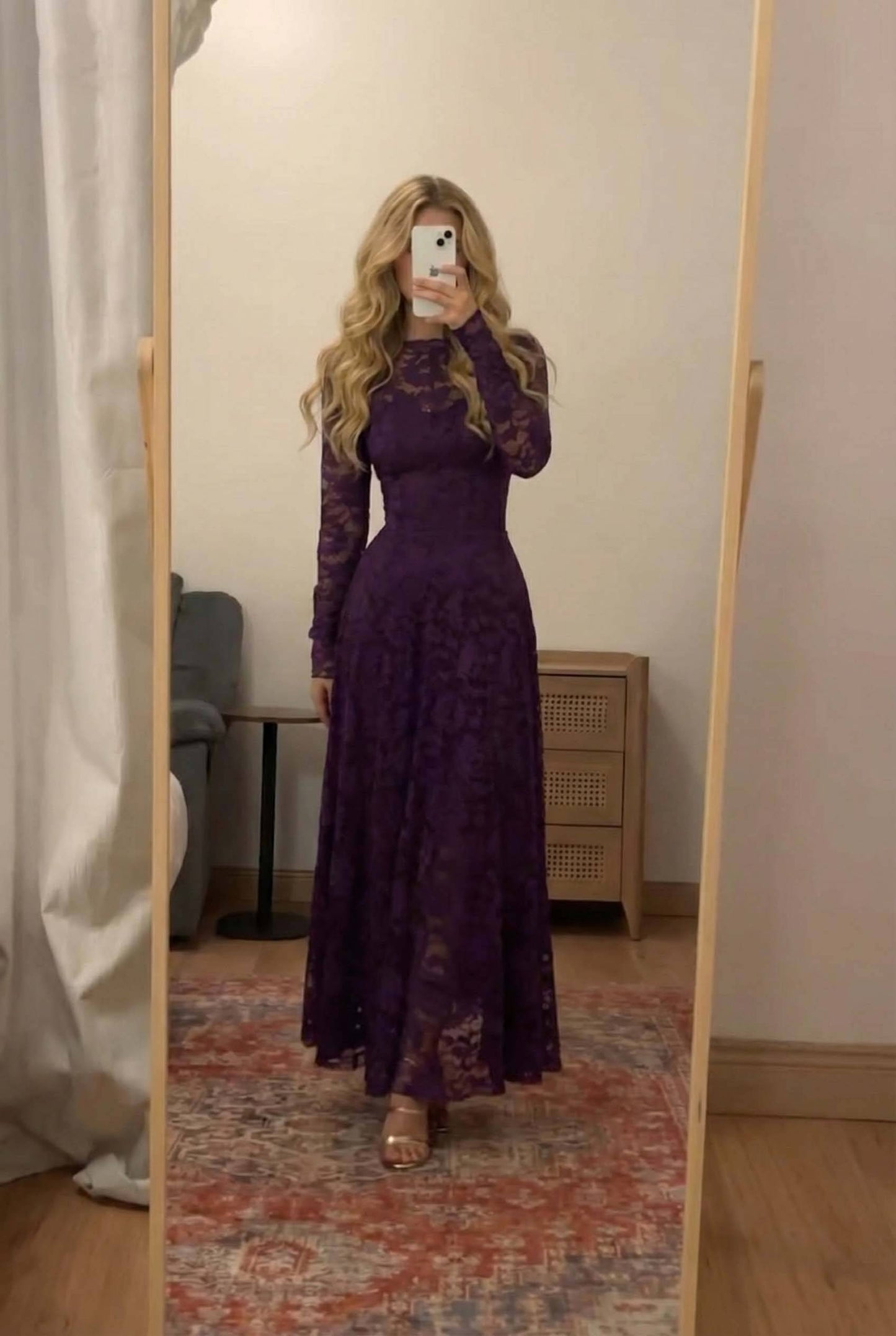Lace Trumpet Sleeve Maxi Dress Purple