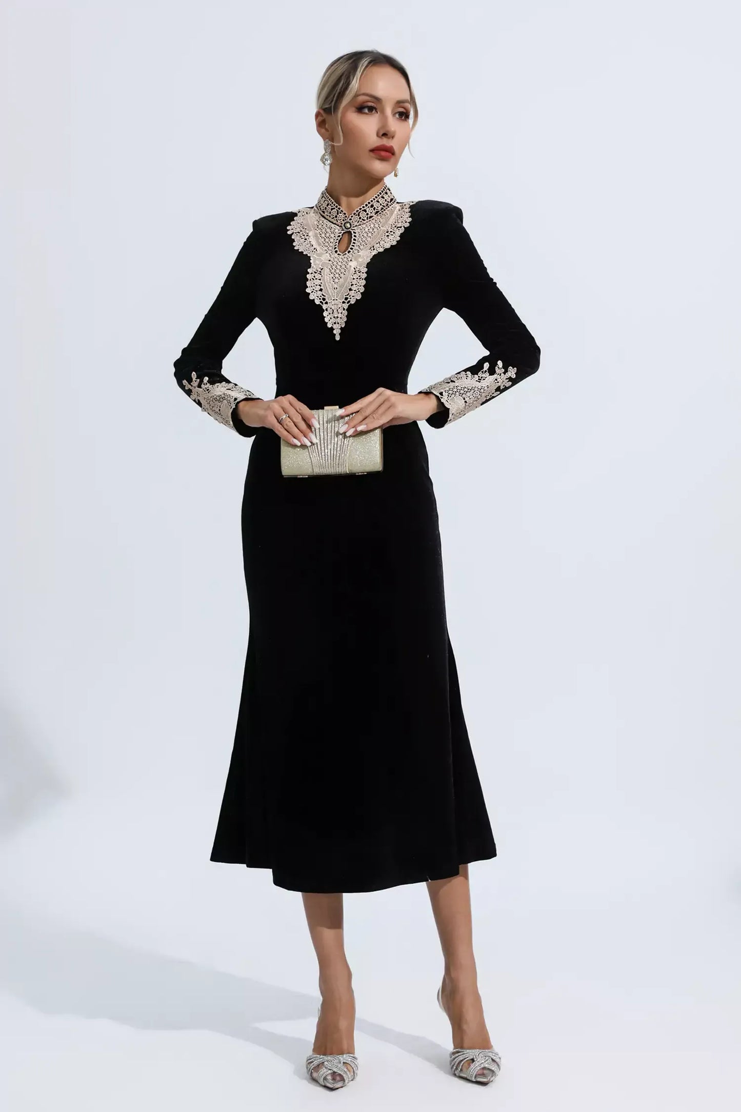 Melany black velvet maxi dress size S