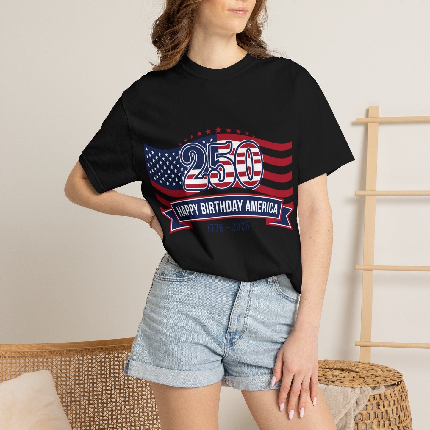 "250 Happy Birthday America 1776-2026" Patriotic 4th of July Tee