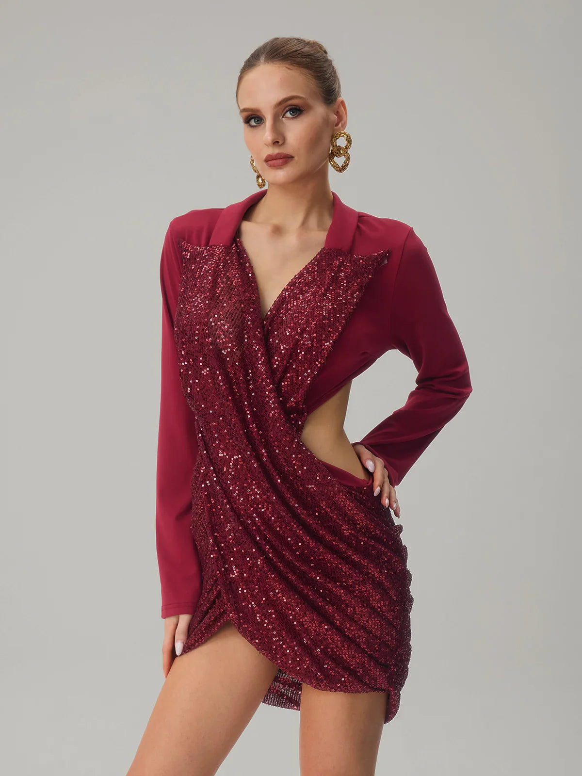 Bordeaux Eclipse Sequin Cutout Dress
