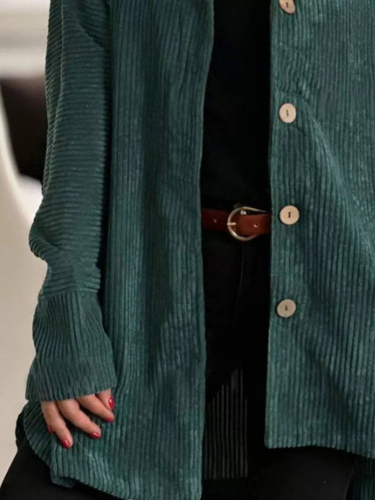Full Size Corduroy Button Up Hooded Jacket Plus Size