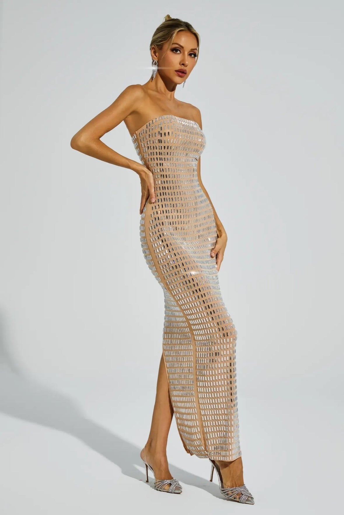 Rhinestone black Mesh maxi dress