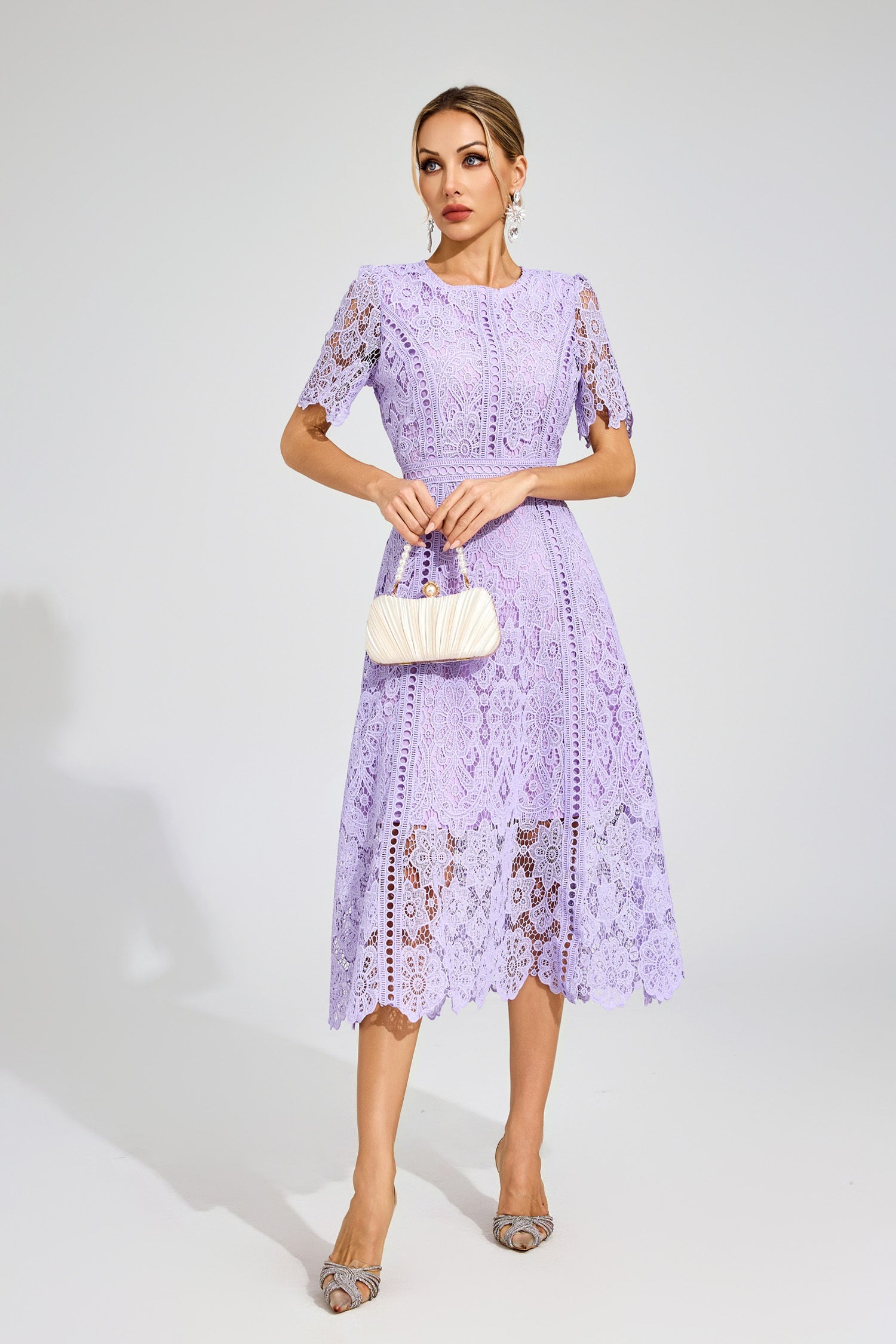 Camille Purple Lace Midi Dress