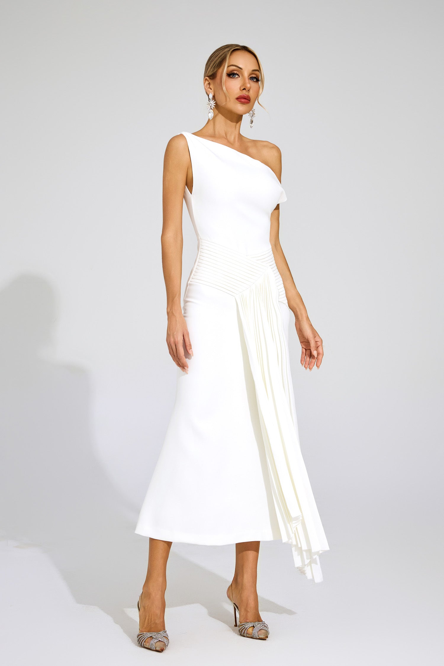 Aurelia Pleated One-Shoulder Midi Dress