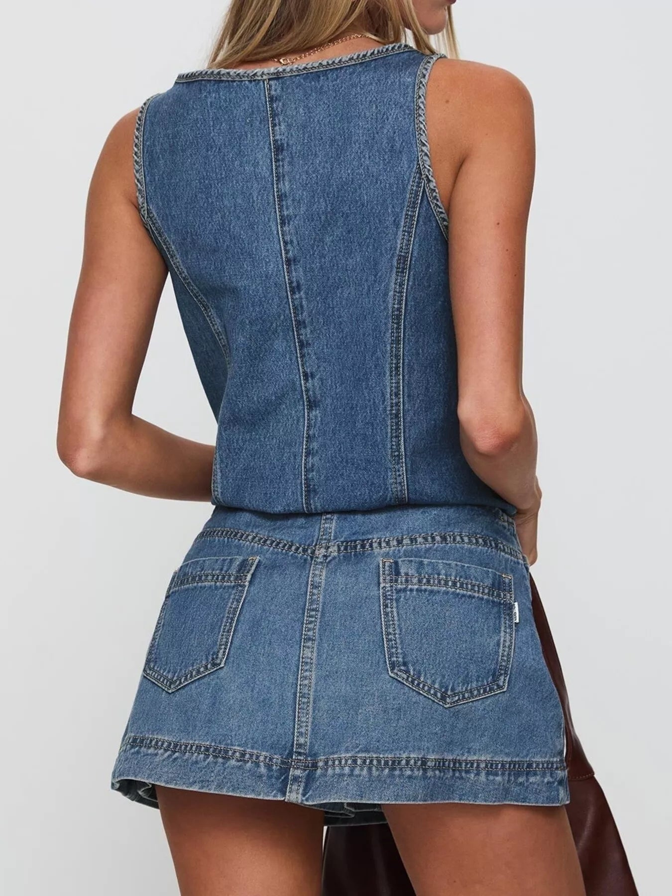 Tie-Front Tank and Skirt Denim Set